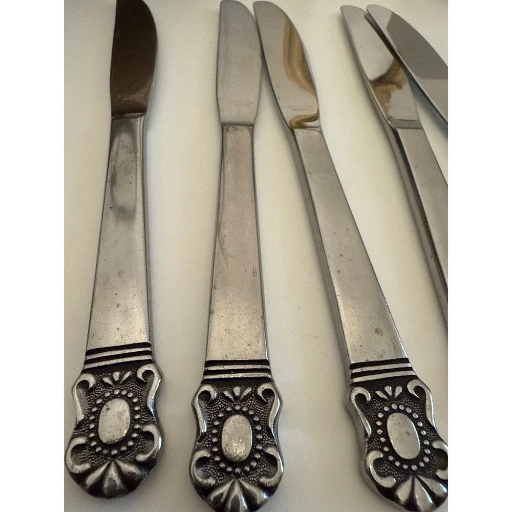 5 Hanford Forge Mystique‎ Dinner Knives Japan Stainless Floral Replacement